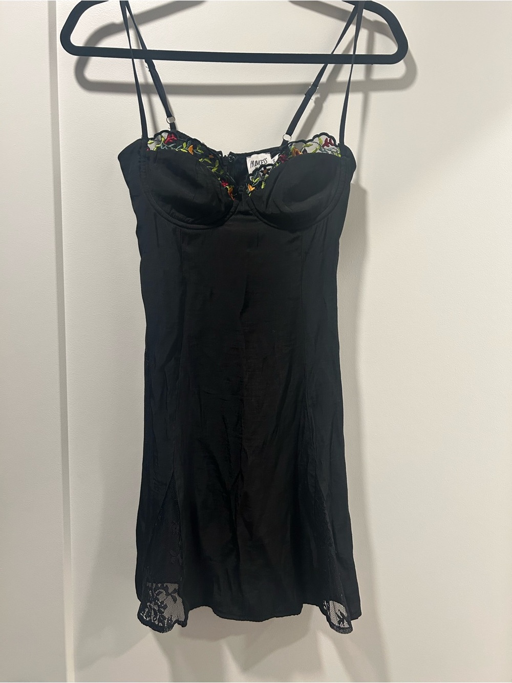 Princess Polly Black Slip Dress with Floral Lace Accents